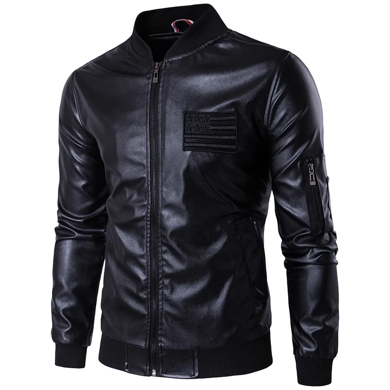 

New Men's Leather Locomotive Stand Collar Fashion Leather Oversized Embroidery Chaqueta De Cuero Para Hombre Men Clothes 2020