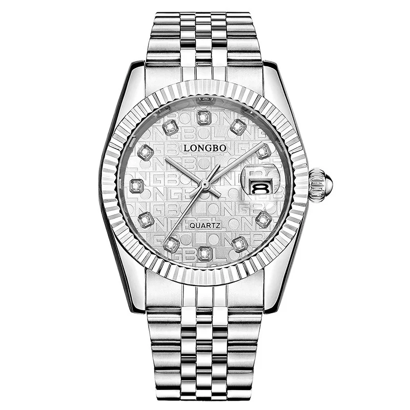 

LONGBO Long Bo 80435 business casual fashion lovers watch calendar stainless steel belt set auger watch men and women