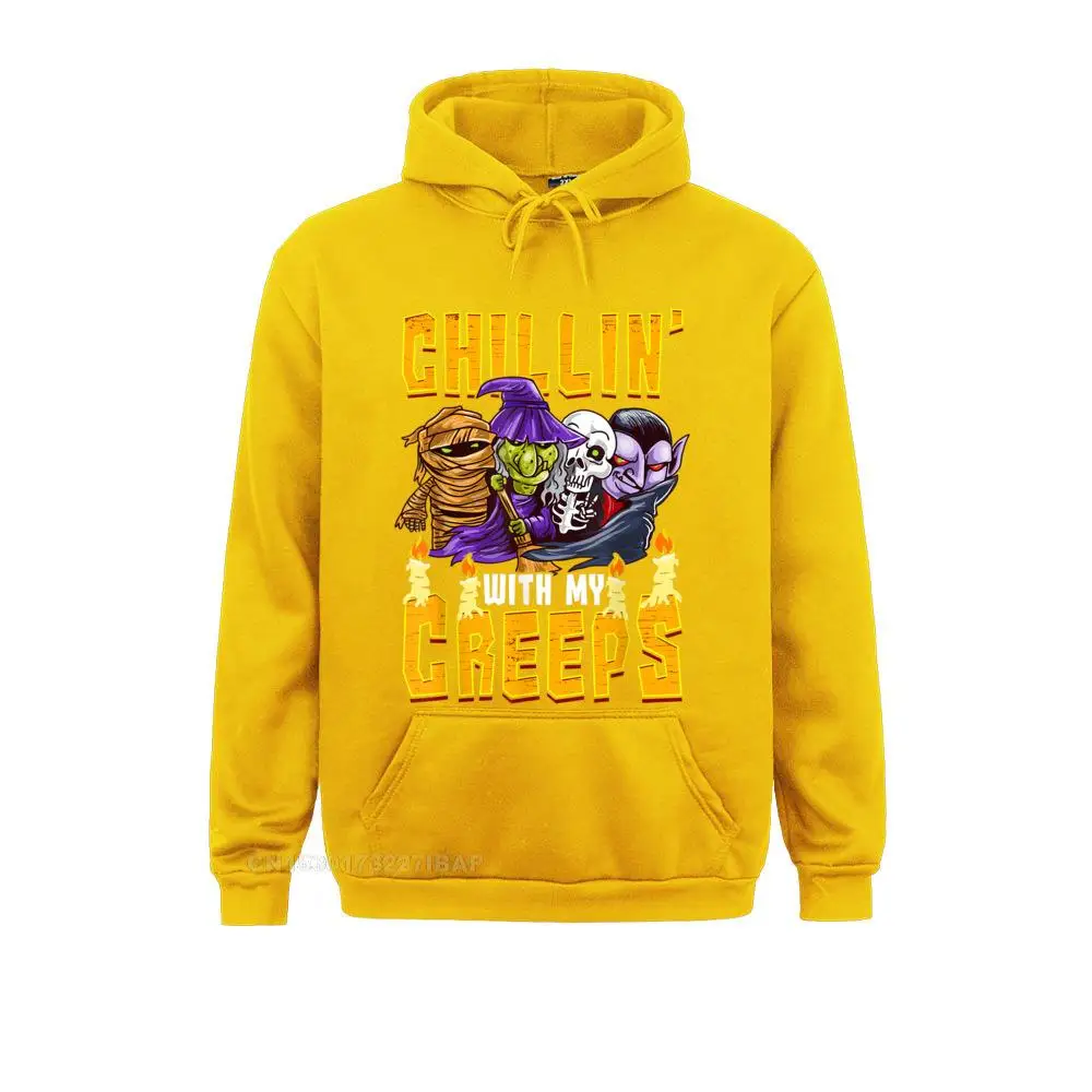 Halloween Chillin' With My Creeps Funny Humor Men Boys Special Men's Sweatshirts Hip hop Hoodies Long Sleeve Tight Hoods | Мужская