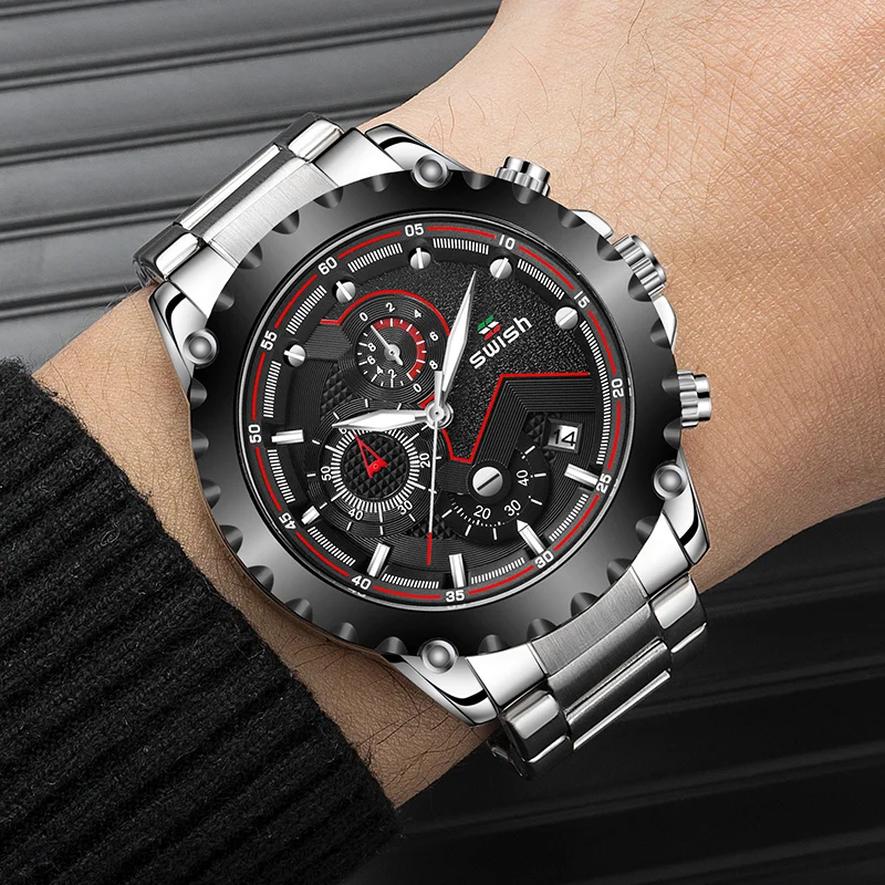 Мужские наручные часы SWISH роскошные брендовые деловые кварцевые из нержавеющей