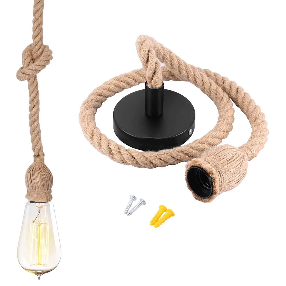 

Vintage Hemp Rope Pendant Lights Attic Personality Industrial E27 Indoor Lightings For Loft/Living Room/Bar Retro Hanging Lamp