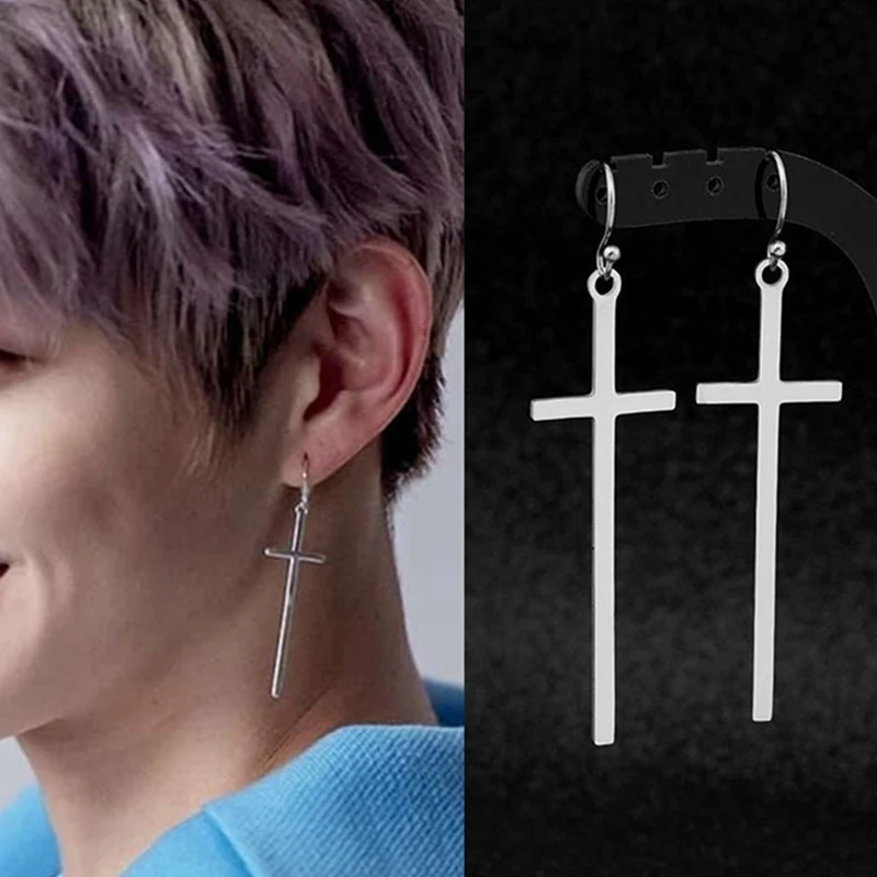 1 шт. длинные серьги с большим крестом для женщин и мужчин панк рок хип хоп клипсы