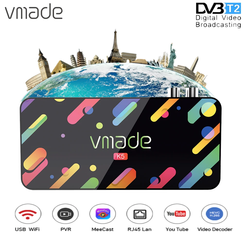 Vmade 2020 DVB T2 H.265 декодер HD 1080P приемник спутниковый ресивер Поддержка Meecast USB WIFI Youtube