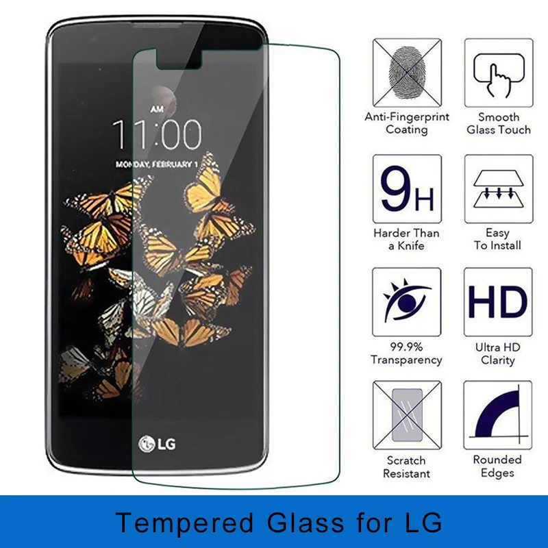 Защитное стекло закаленное для LG K3 K4 K5 K7 K8 2016 2017 жесткое смартфона Передняя пленка