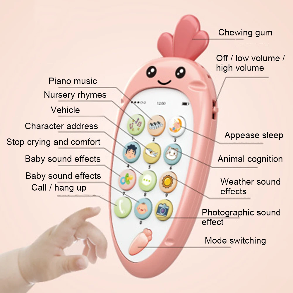 

Kids Simulation mobile phone Carrot Shape Electronic button toy Cellphone Simulation English Music Phone Baby Education Toy