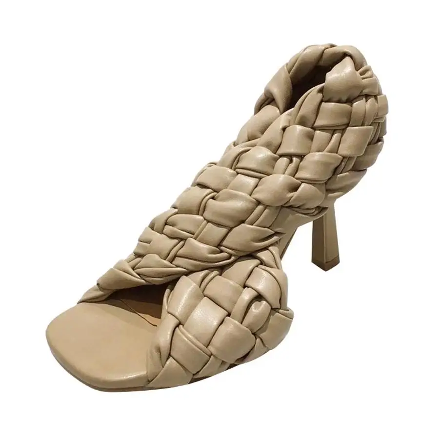 

Women Pumps Ladies Sandals Thin High Heels Shoes Fashion Brand Weave Slip on Rome Slides Female Woman Dress Sexy Shoes Sandals