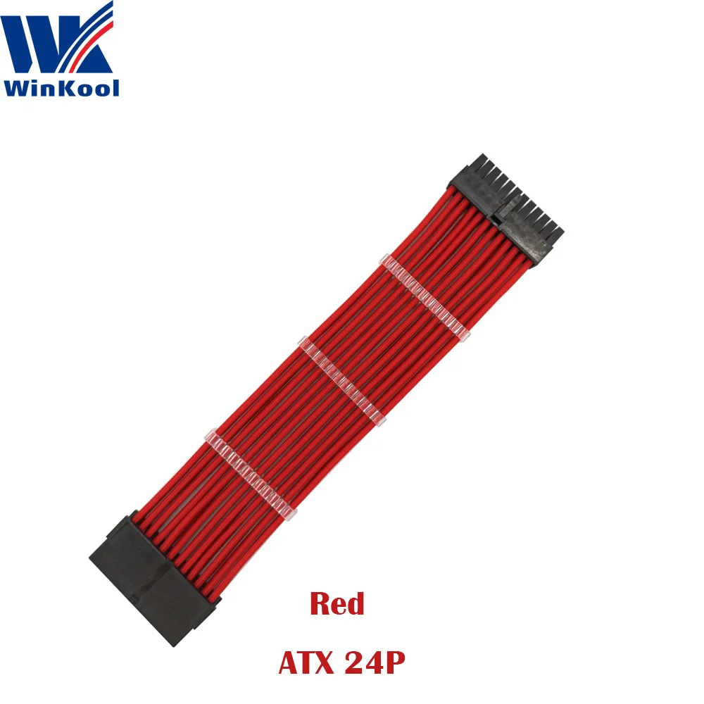 WinKool ATX MB 24PIN Female to Male 24P 18AWG рукавами PSU УДЛИНИТЕЛЬ шнур питания/кабель с черно белым