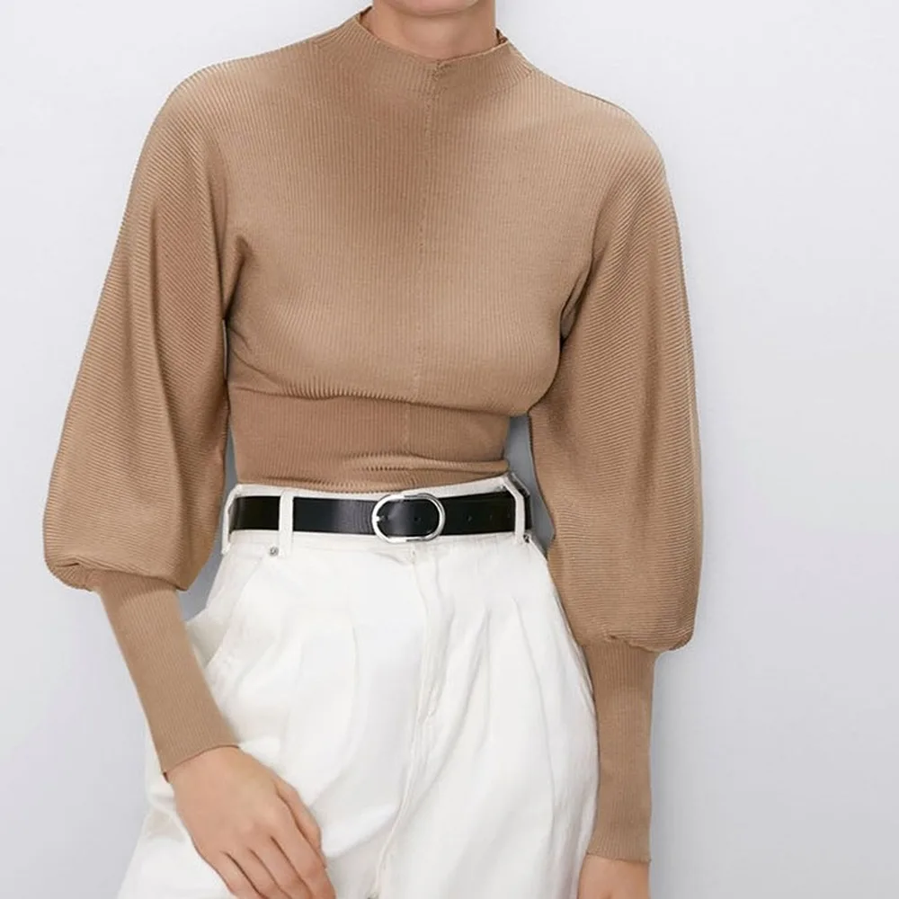 Женский вязаный свитер джемперы карамельных цветов с круглым вырезом в стиле