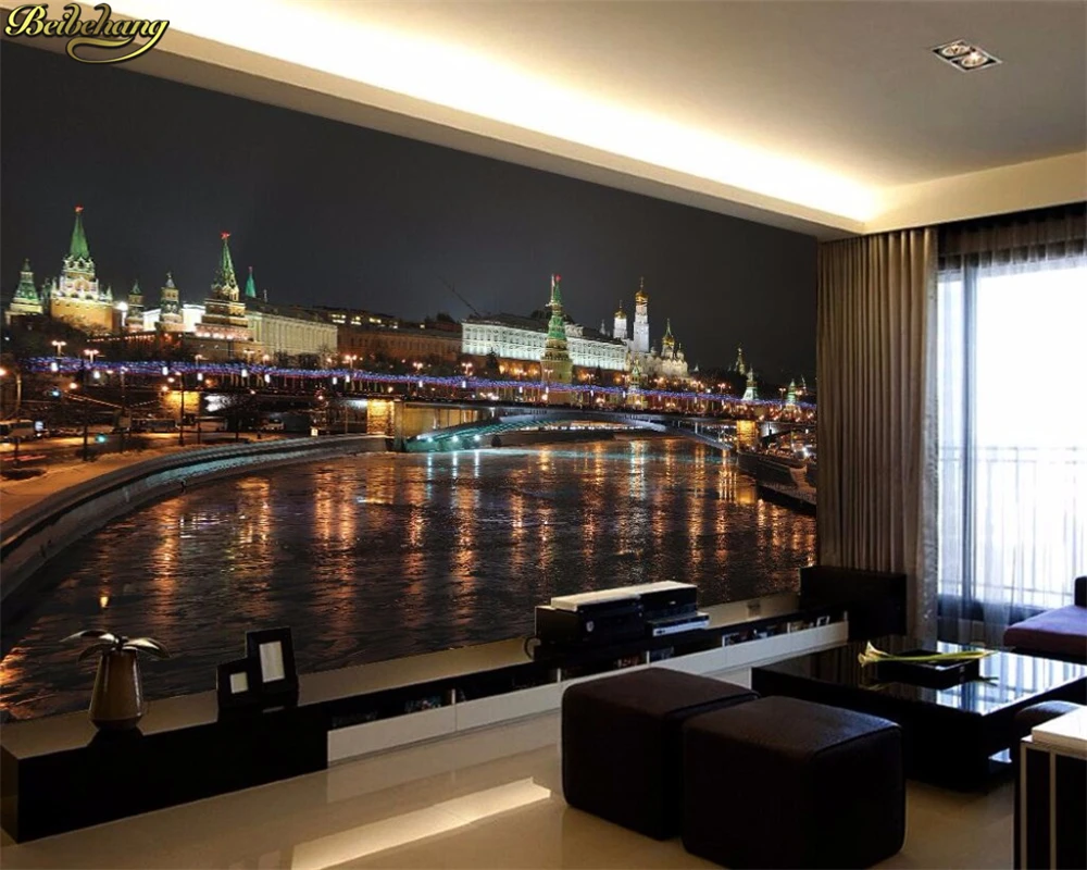 Beibehang 3d обои настенной Стикеры HD озер город эстетическое ночной Фон Кирпичная