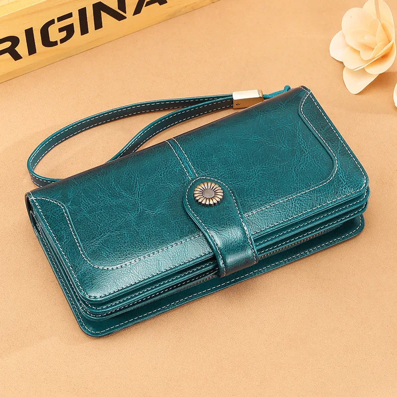 Модный женский кошелек Дамский Ретро однотонный кожаный Длинный сумка для