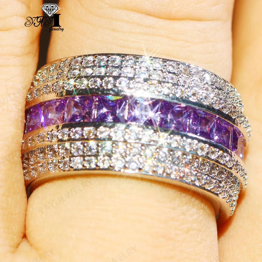 

Изящные Ювелирные изделия YaYI, высокое качество, круглые камни, аметист, кубический цирконий, серебряный цвет, Обручальные, свадебные, вечерн...