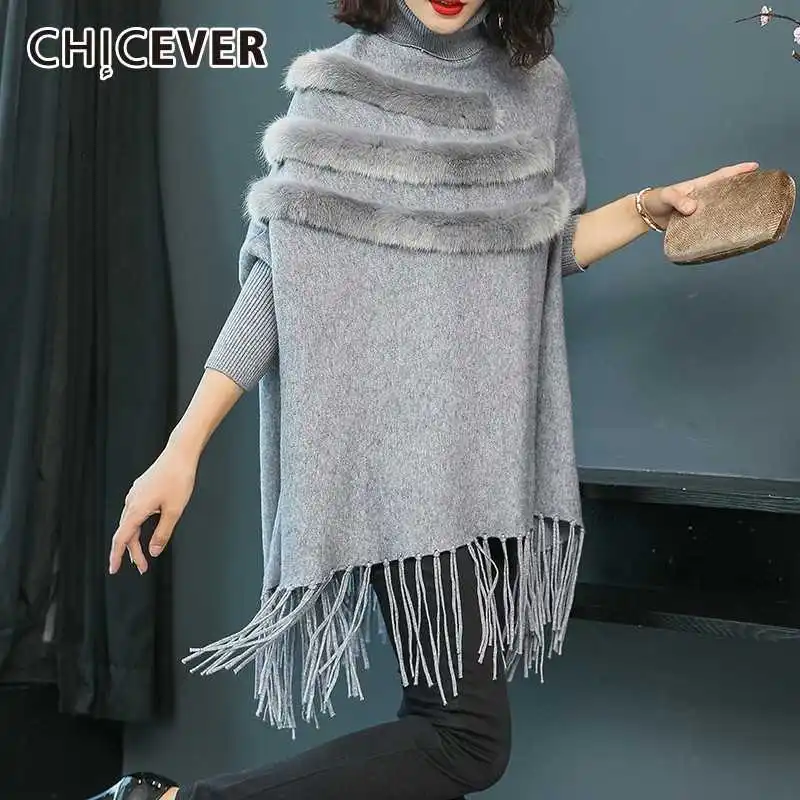 CHICEVER Autumn Winter Sweater For Women Turtleneck Batwing Sleeve Loose Tassel Pullovers Tops Female Fashion Casual Clothes New | Женская