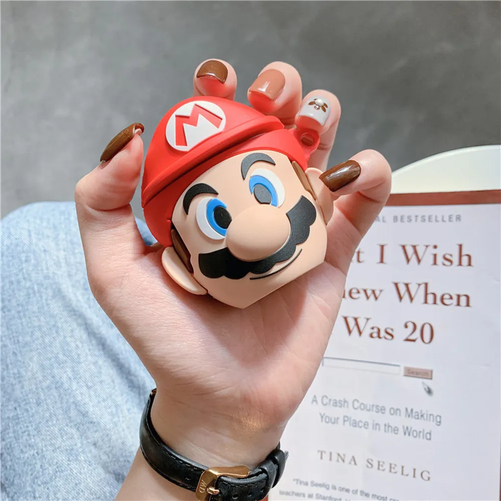 3D Силиконовый мультяшный Забавный чехол Супер Марио Bros для AirPods 1 2 Чехол