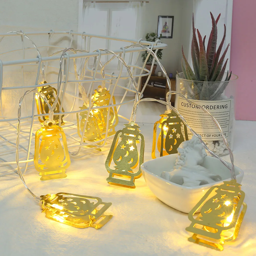 

10 LED Ramadan Kerosene Shape Lamp Kareem Festival Lantern Islamic Eid Mubarak Home Party Decor String Lights for Wall Bedroom