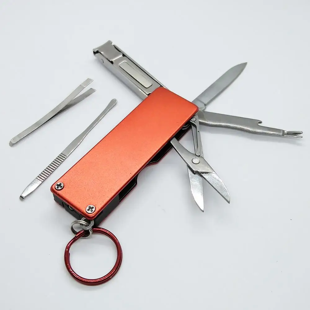 Брелок Мультитул аксессуары с светодиодный фонариком ножницы для очистки ногтей