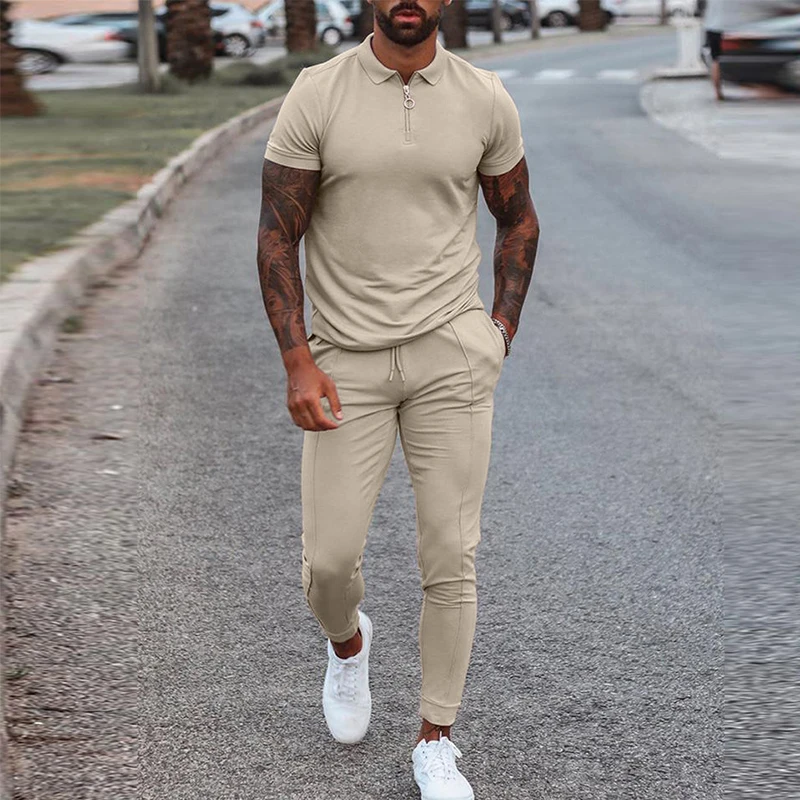 

Sets Tracksuit Men 2021 Summer Streetwear 2 Piece Set For Short Sleeve Tops And Drawstring Pants Suits Mens Clothes Casual Solid