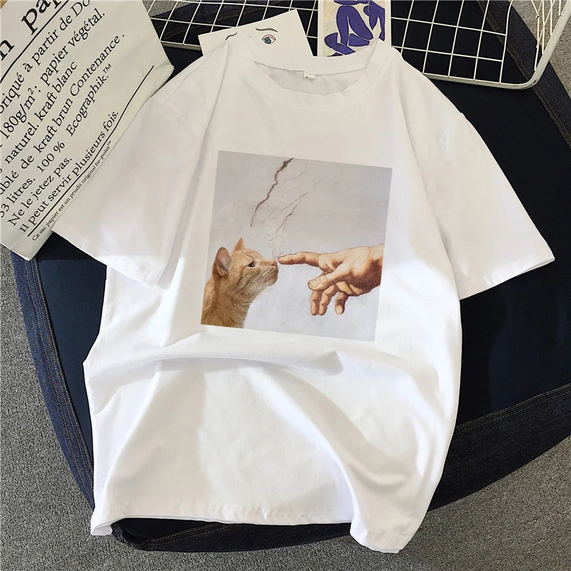 

2021 New Vogue Cat's oil painting Women Harajuku Ulzzang T Shirt Femal T Shirts Summer Tops 90s Girls Graphic Tee Woman Clothing