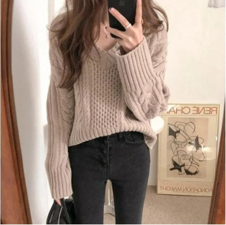 Женский пуловер свободного покроя толстый свитер в Корейском стиле Осень-зима 2020