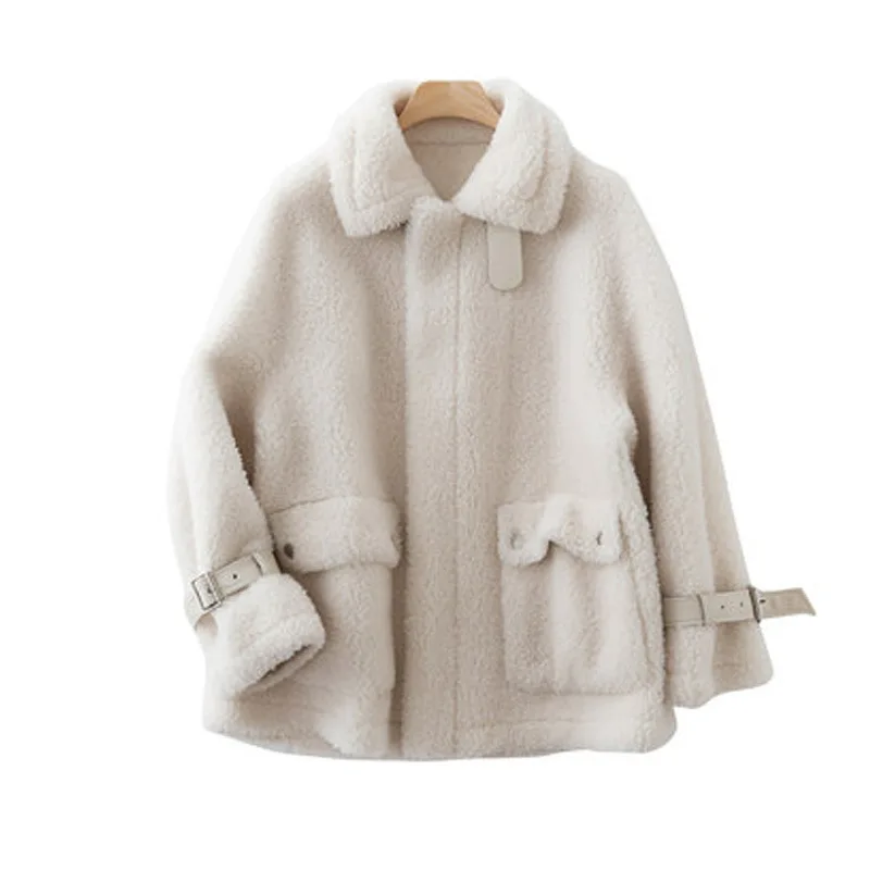 

2020 Women Lamb Faux Fur Coat Solid Female Turn Down Collar Winter Warm Fake Fur Lady Coat Casual Jacket