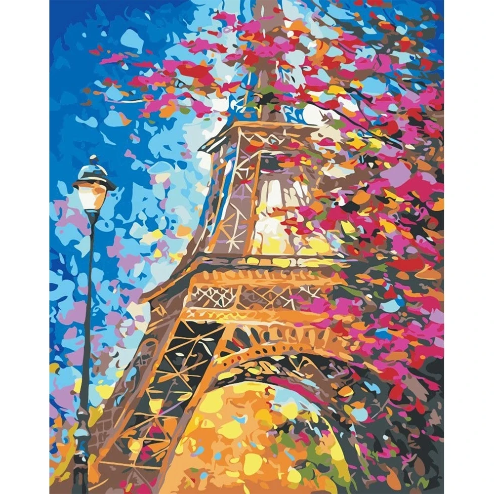 

Oil Painting By Number Eiffel Tower Picutre DIY Digital Painted Kit For Adults Kids Home Living Room Wall Decoration Artwork