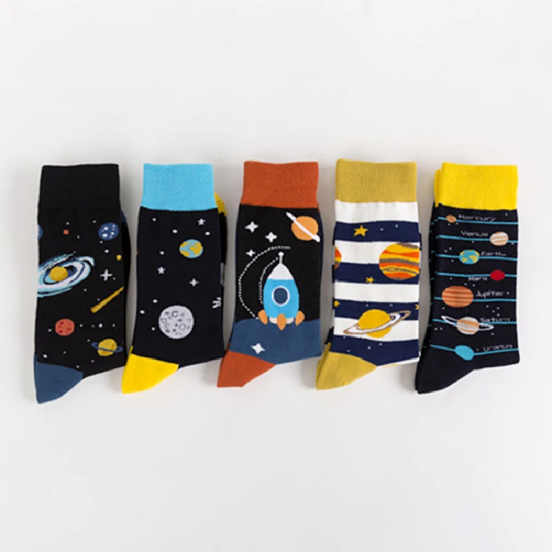 Space Alien Planet Universe Cartoon Cotton Skate Cool Casual Socks Women Men Streetwear Funny Socks Kawaii Short Happy Socks