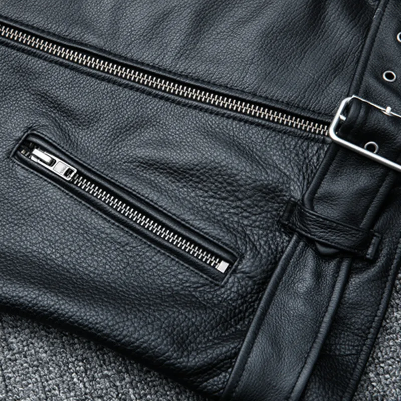 Куртка мужская из натуральной кожи с отложным воротником мотоциклетный костюм