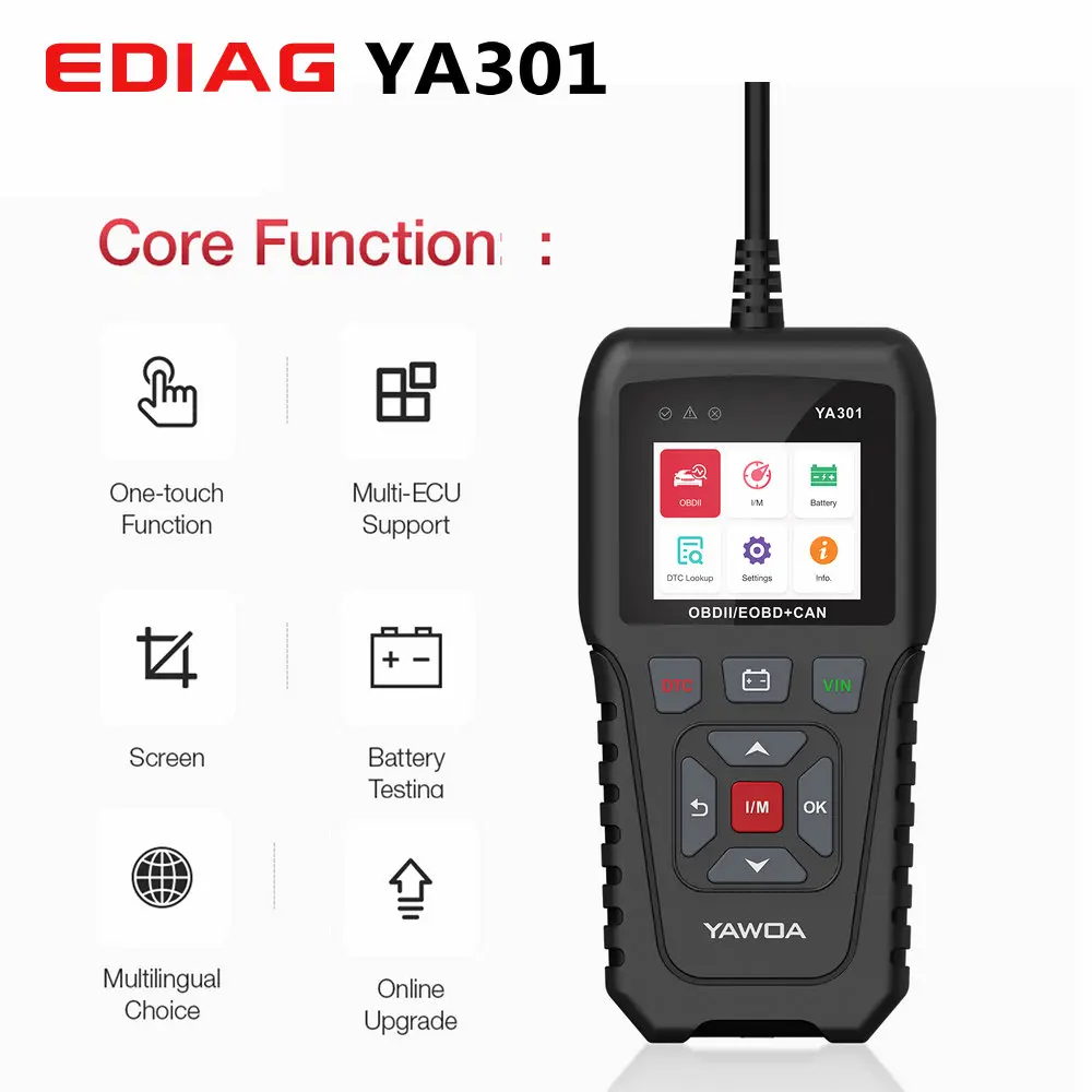 Ediag YA301 OBDII/EOBD считыватель кодов настоящий 16Pin USB обновление с функцией обнаружения автомобильной батареи OBD2 инструмент PK CR3001 ELM327