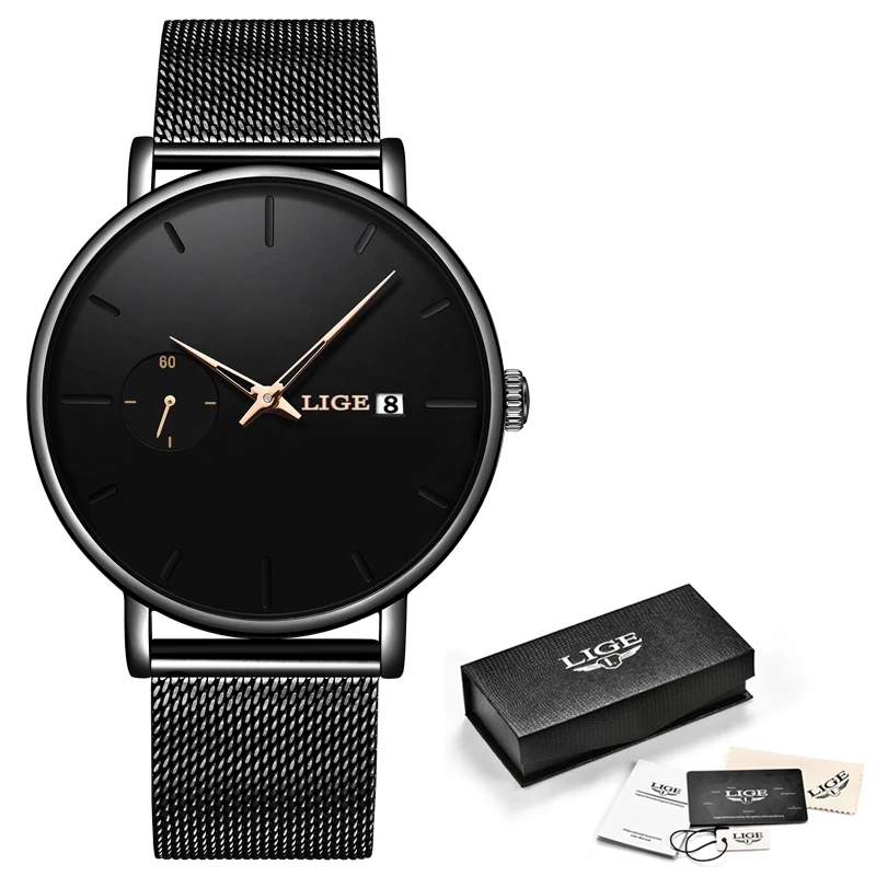 LIGE желтые кварцевые часы с указкой мужские лучший бренд роскошные простые со