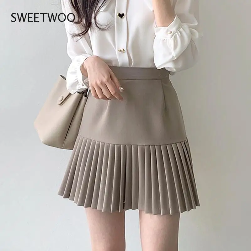 

Women's skirt Harajuku Korean fashion high waist pleated skirt a-line skirt plus size black short skirt Gothic holiday mini skir