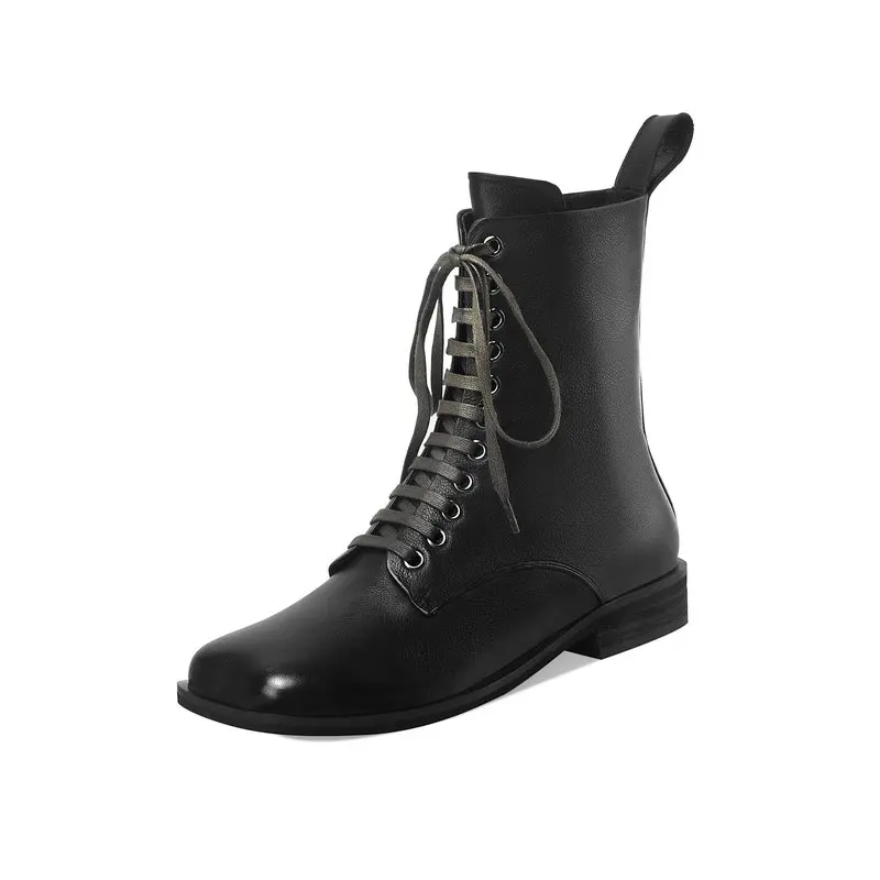 

Retro lace up ankle Boots 2020 Winter Newest Genuine Leather Chunky low Heels Shoes Woman Platform Working Motorcycle Boots