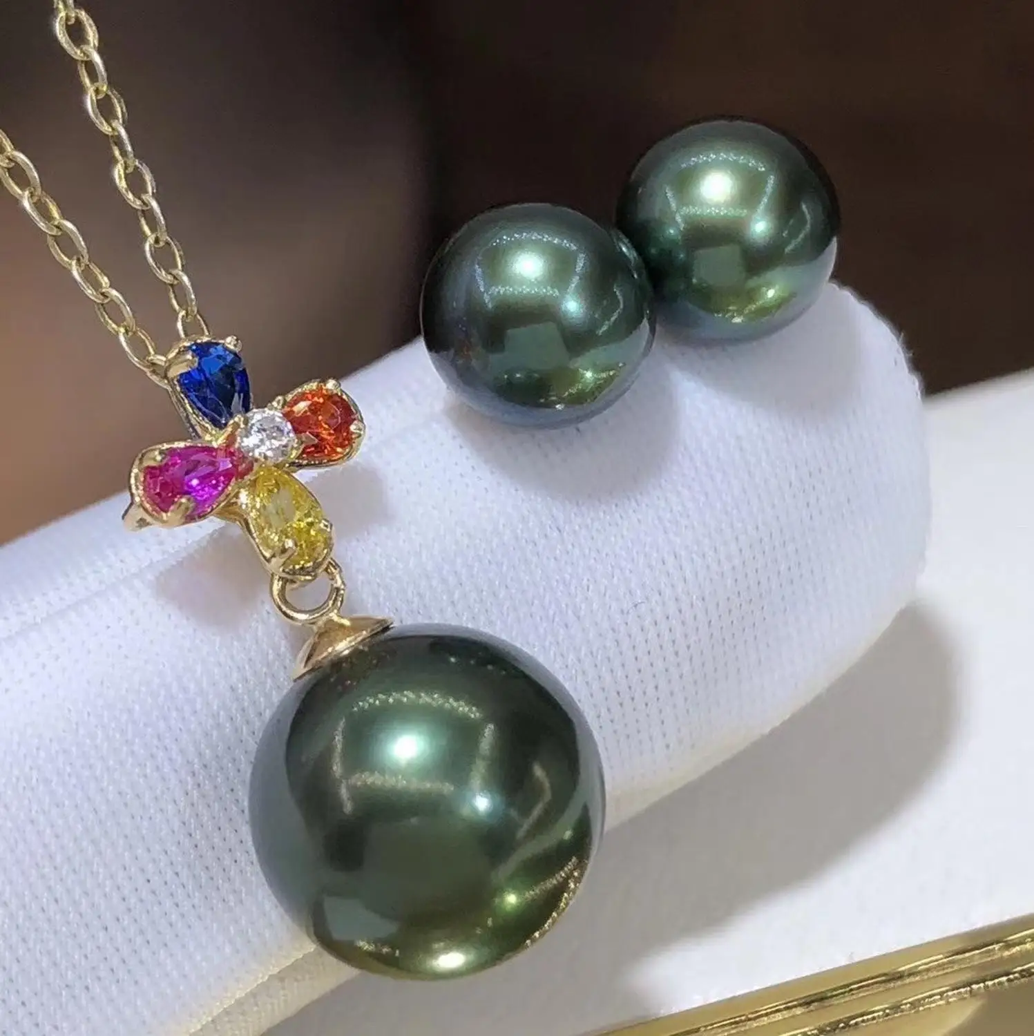 D528 жемчужный набор изысканное ювелирное изделие 18 К золото Круглый 7-9 мм