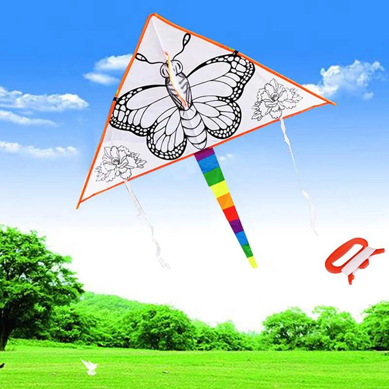 

DIY Graffiti Kite Blank Triangle Kite Can Be Painted Nylon Outdoor Kites Flying Toys For Children Kids with 30m Lines