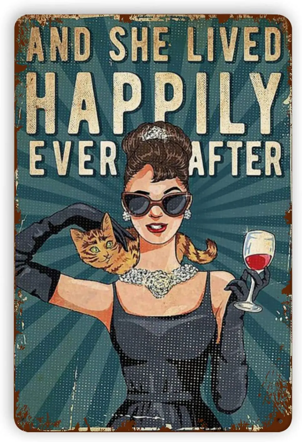 

Metal Vintage Man Cave Tin Sign Wall Decor -and She Lived Happily Ever After with Cats - Funny Fashion Garage Tin Sign for Bars