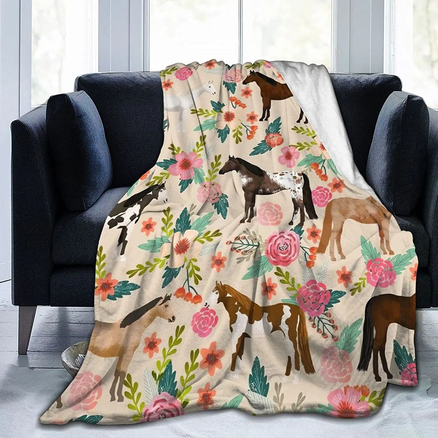 

Horse Printing Blanket Soft Warm Cozy Anti-Pilling Flannel Throw Blankets for Bed Sofa Couch Gift for Women Kids