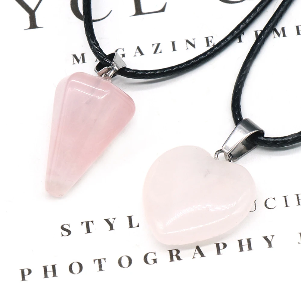 

Natural Stone Quartzs Necklace Reiki Heal Simple Heart Shape Love Crystal Necklace Jewelry for Women Party Gifts
