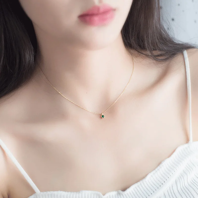 

4mm small Gift 100% real Sterling Silver 925 Fine Jewelry Prong Solitaire Green Garnet Pendant Necklace GTLX1956