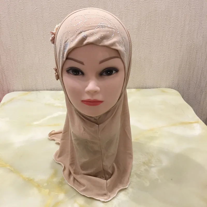 Beige Исламский детский головной платок для девочек, головной убор, мусульманский хиджаб, внутренняя шапка, накидка, шаль, шарф, Рамадан, Амира, головной платок, полное покрытие, тюрбан, хиджаб - Цвет: Beige