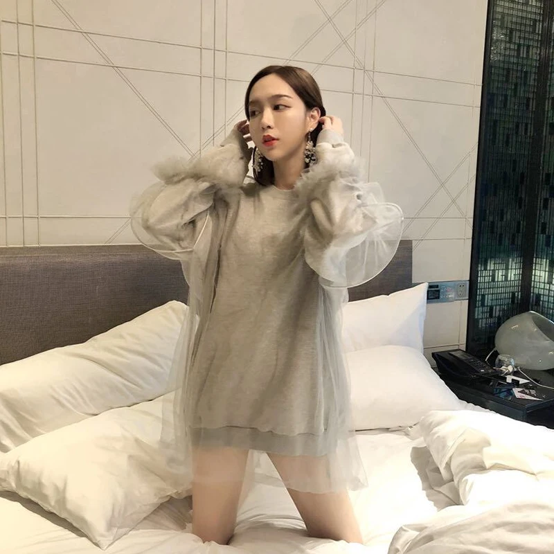 Осень 2019 новый уличная мода винтажный пуловер сетка Patchw толстовка женская одежда