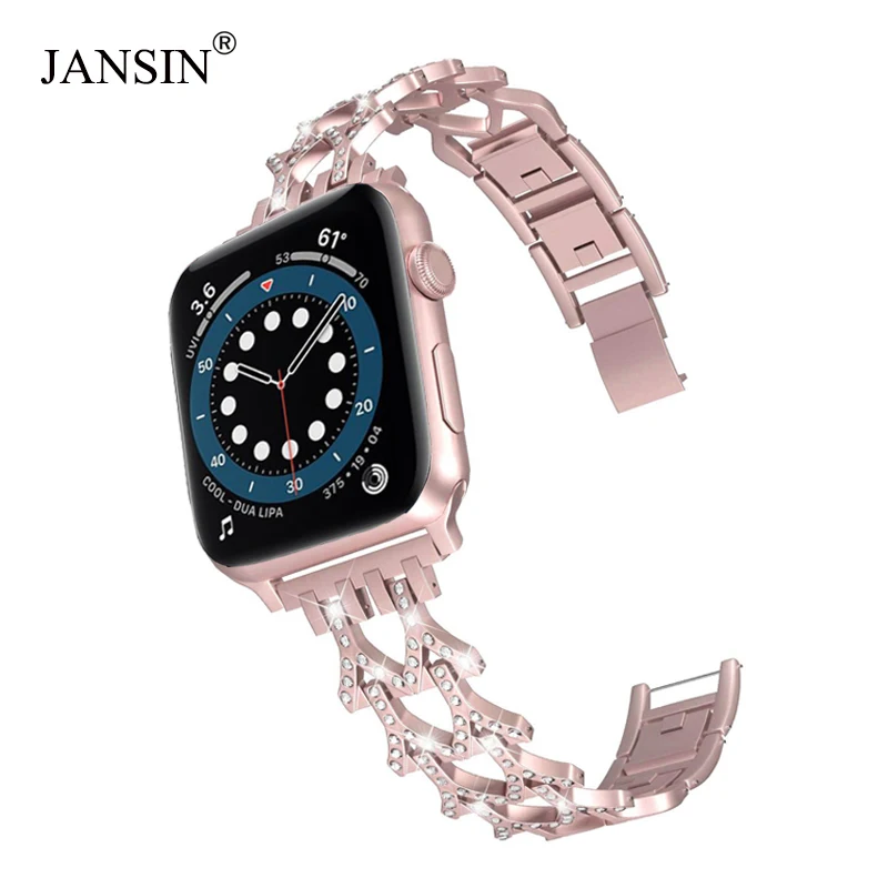 Алмазный ремешок для часов apple watch 38 мм 42 40 44 iWatch Series 6 SE 5 4 3 2 нержавеющая сталь