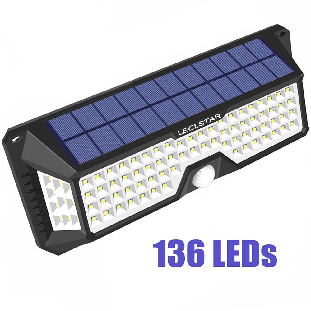 136 LED 66 118 136 СВЕТОДИОДНЫЙ Солнечное Освещение для наружного использования датчик движения свет 3 режима Водонепроницаемый Солнечный уличный/настенный светильник для украшения сада - Испускаемый цвет: 136 LED