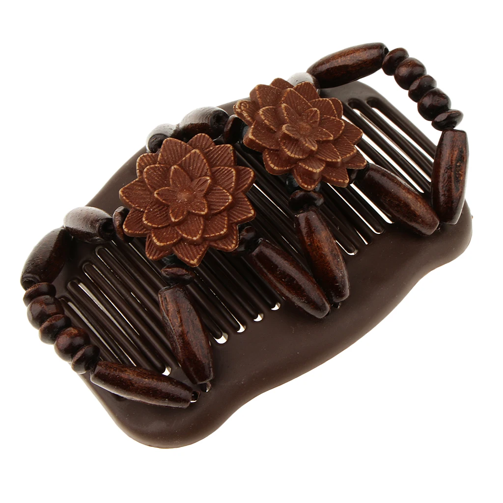 Double Hair Comb With Wooden Beaded Easy Magic Clip Hairstyle Accessory |