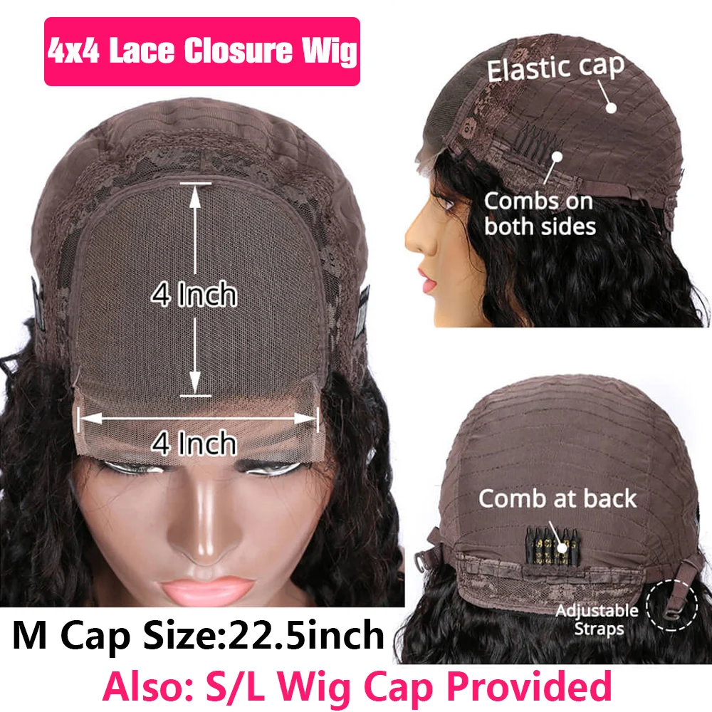 

Deep Wave Closure Wig Lace Front Human Hair Wigs Pre Plucked Bleached Knots Lace Wig 4x4 Lace Closure Human Hair Wig For Women