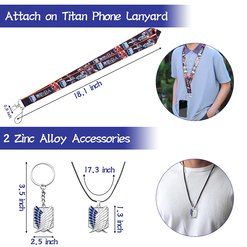 

64Pcs Attack on Titan Sets Stickers Button Necklace Keychain Pins Drawstring Bag Backpack Phone Lanyard Silicone Bracelets