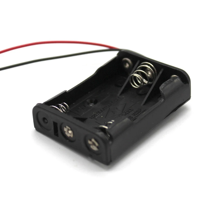 

Plastic AAA Battery Holder Storage Box Case 3 slots For 3 x AAA With Wire Leads Black Batteries Storage Case