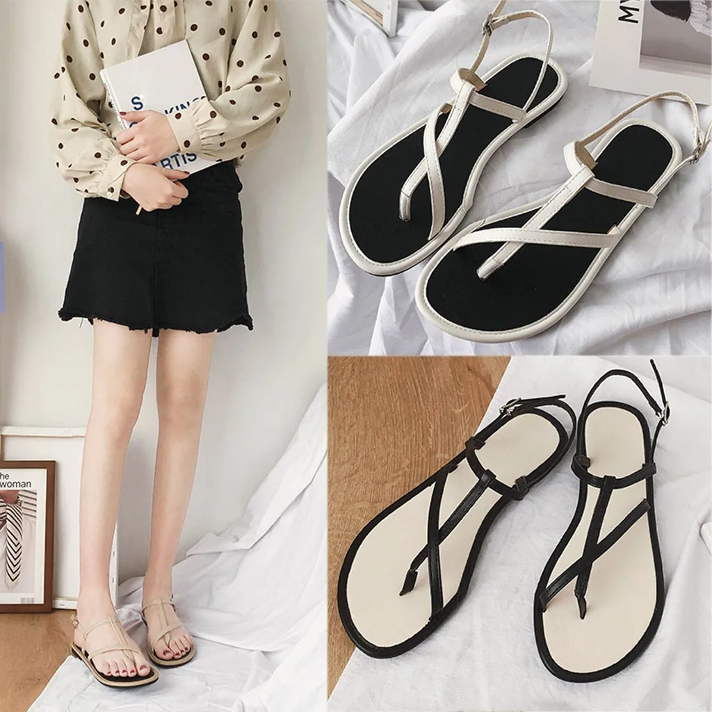 

2020 Women Sandals Gladiator Peep Toe Buckle Design roman sandals Women Flat Shoes Summer Beach Ladies Shoes Sandals