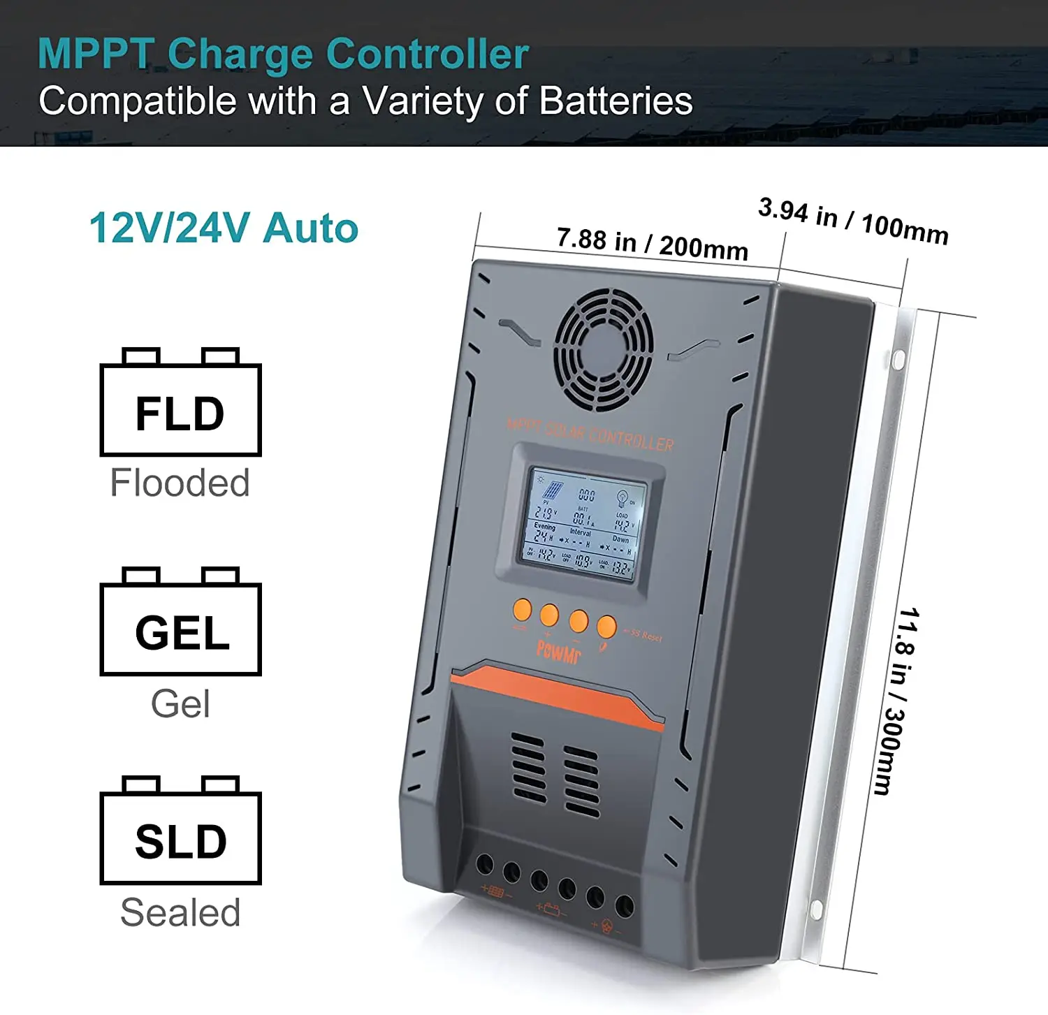 PowMr MPPT 100A контроллер солнечной батареи 12В/24В автоматический регулятор заряда