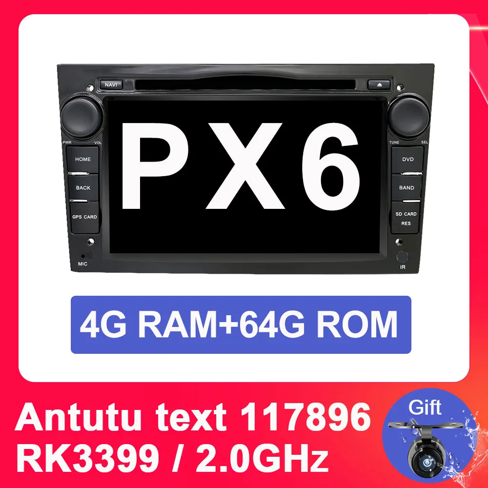 PX6 4G 64G BLACK Eunavi 2 Din Android 9 автомобильный dvd-плеер для Opel Astra Vectra Antara Zafira Corsa 2din gps Wifi Bluetooth Восьмиядерный 1024*600 - Цвет: PX6 4G 64G BLACK