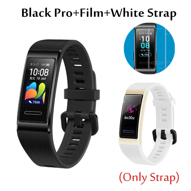 add White strap Браслет HUAWEI Band 4 3 Pro Smartband с металлической рамкой Amoled цветной дисплей SpO2 датчик кровяного кислорода для плавания датчик частоты сердечных сокращений - Цвет: add White strap