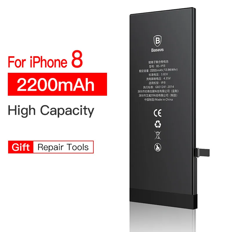 2200mAh For iP 8 Аккумулятор для мобильного телефона Baseus для iPhone 8, 7, 6, 6s s Plus, 5, 5S, 5c, 7 plus, 6 plus, сменный аккумулятор для iPhone7, iPhone6 - Цвет: 2200mAh For iP 8