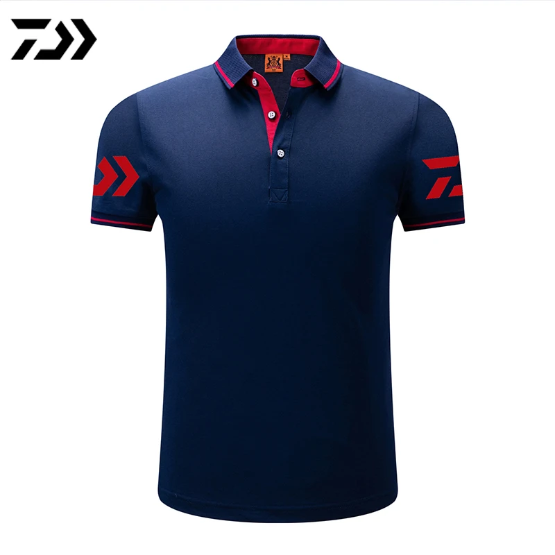 Navy Blue Daiwa Polo футболка для рыбалки, Мужская Лоскутная футболка с отложным воротником и пуговицами, Спортивная быстросохнущая дышащая футболка с защитой от солнца для рыбалки - Цвет: Navy Blue